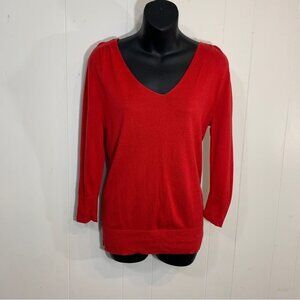 Gap Red V Neck Long Sleeved Light Knit Sweater Size Medium